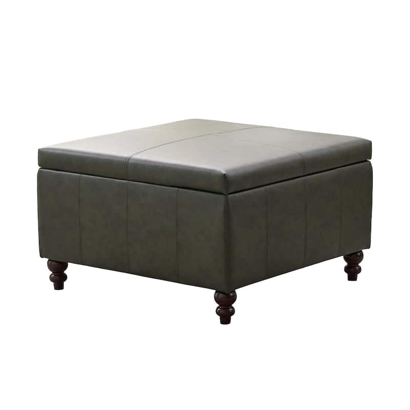 Leather Square Storage Ottoman for Living Room, Brown/ Black 30"W x 30"D x 18.1"H