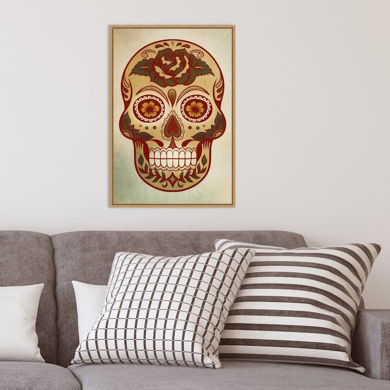 Amanti Art Day of the Dead Skull I Framed Canvas Wall Art