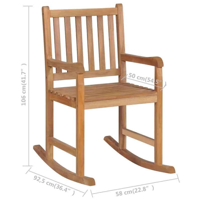 vidaXL Rocking Chair with Anthracite Cushion Solid Teak Wood - 22.8" x 36.4" x 41.7"