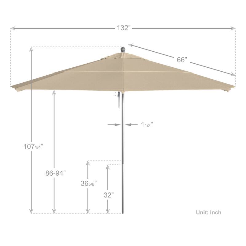 California Umbrella 11' Rd Aluminum Frame, Fiberglass Rib Market Umbrella, Push Open, Anodized Silver Finish, Olefin Fabric