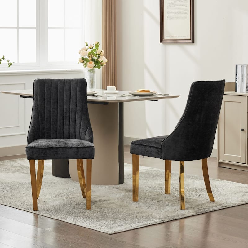 Rayon Cloth Flocking Chenille Chairs Channel Chair Fabric Upholstered Chair with Brushed Stainless Steel Legs,Set of 2