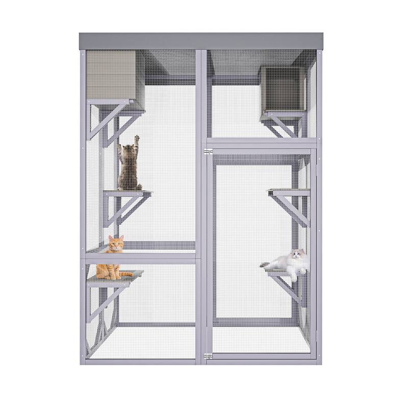 Catio Outdoor Cat Enclosure, Large Wooden at Playpen House Patio, Cat Cage Playpen with 4 Platforms & 2 Napping Houses