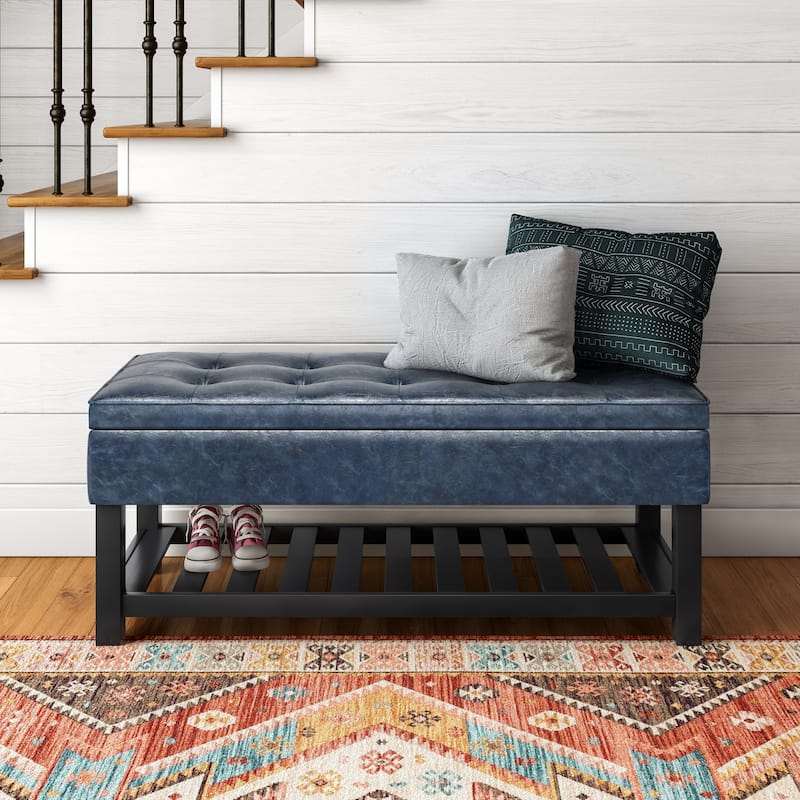 WYNDENHALL Essex 44 inch Wide Transitional Rectangle Ottoman Bench - Denim Blue