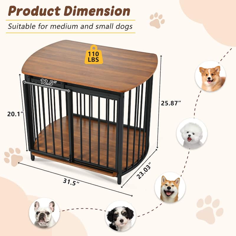 31.5" Furniture Style Dog Crate, Modern Dog Crate End Table with Double-Doors