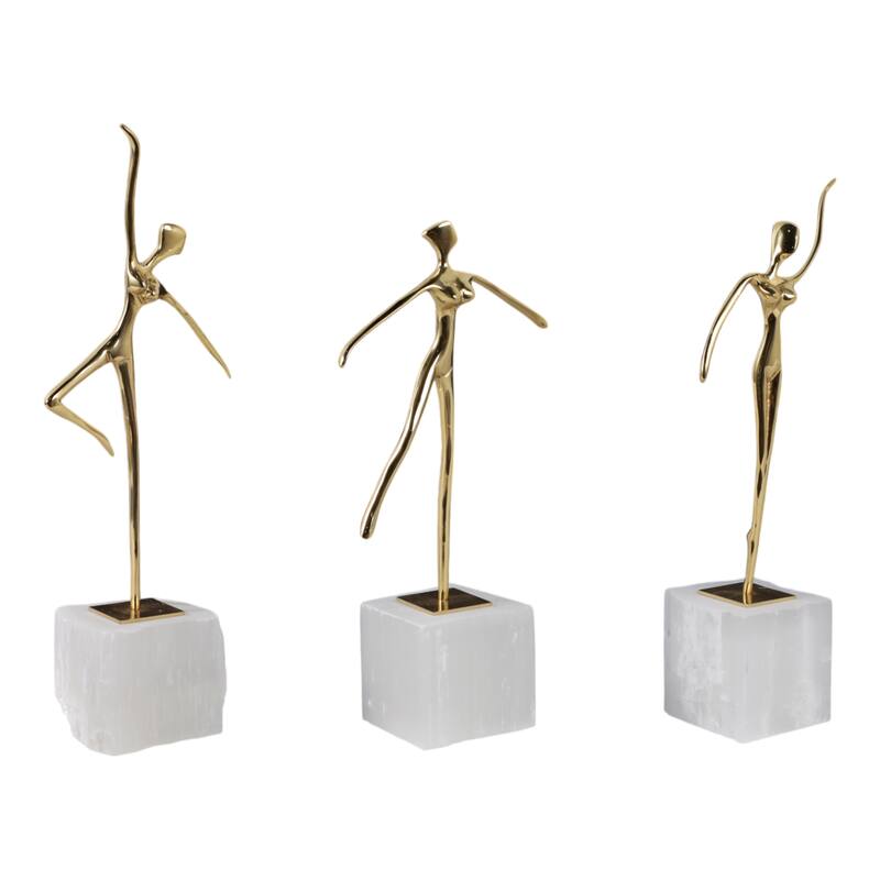 Valencia Brass Dancer Figurines on Marble Base (Set of 3) - 13" Gold - 6" x 3" x 13"