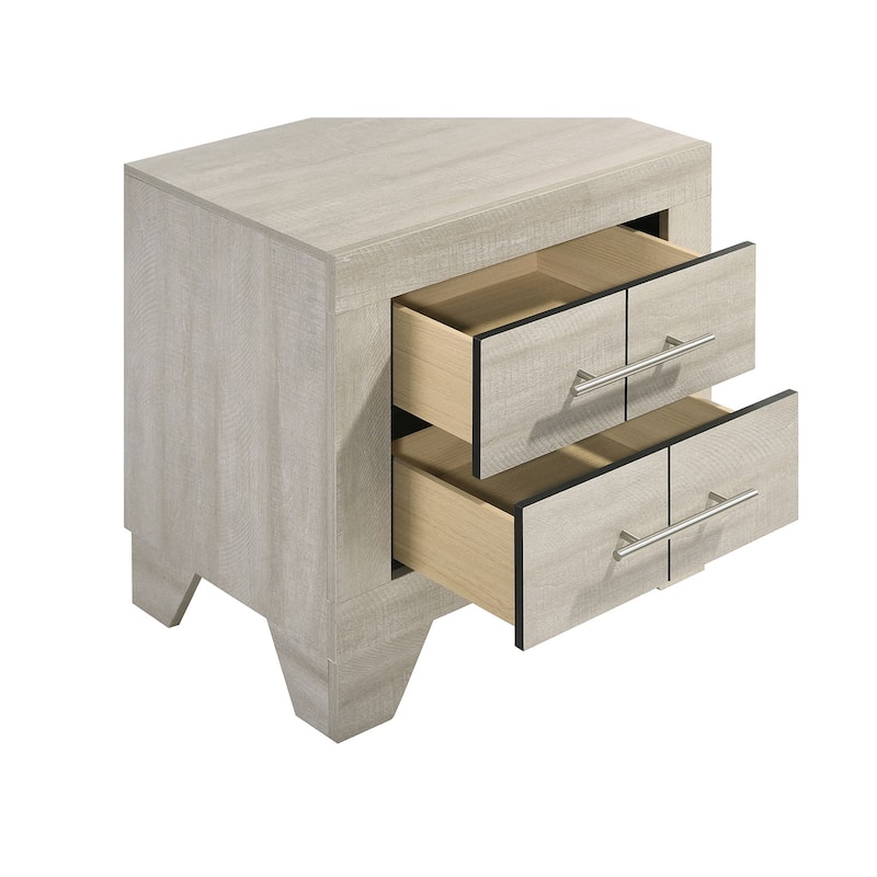 2 Drawers Wooden Nightstand with Polished Nickel Handles in Rustic Cream