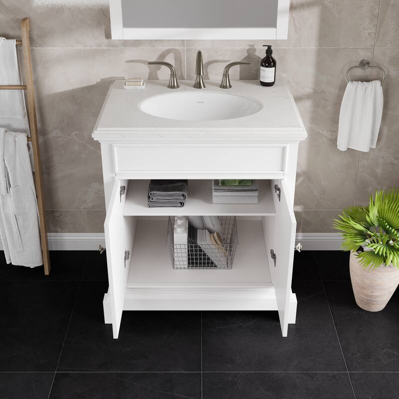 Elite Stamford Bath Vanity with Carrara Quartz Top and Porcelain Sink