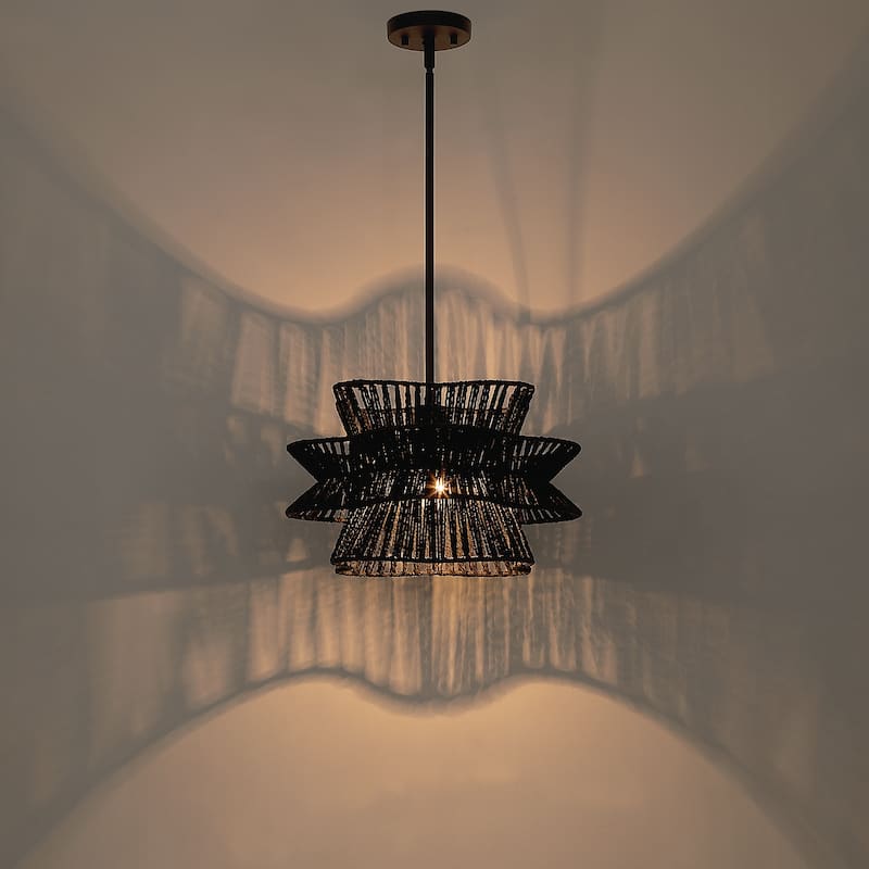 Acroma 1-light Farmhouse Coastal Woven Chandelier for Dining Room - 16'' D * 61'' H