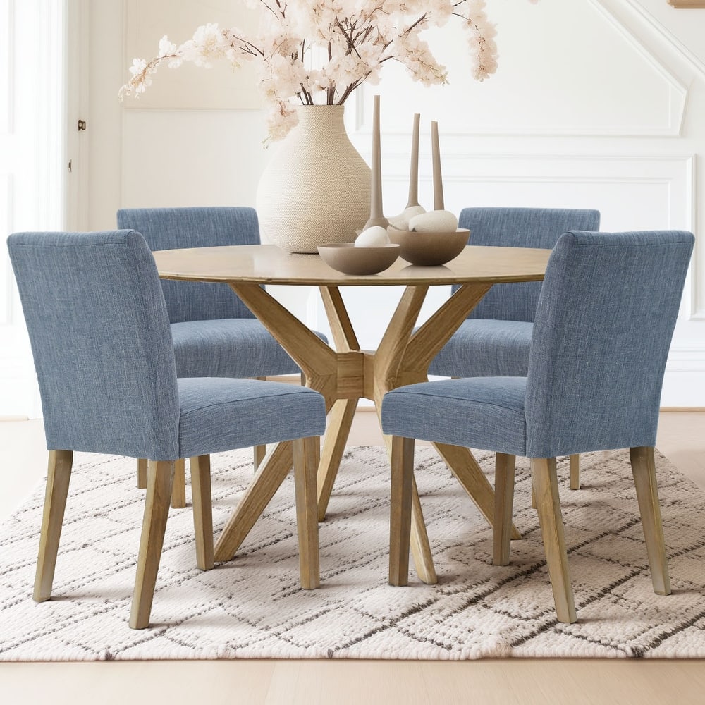Parsons Dining Chairs with Linen Upholstery and Solid Wood Legs
