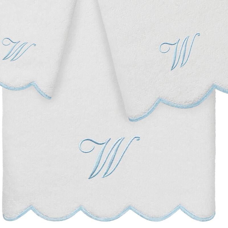 Authentic Hotel and Spa 100% Turkish Cotton Blue ADORNIA Scallop Personalized 3 Piece Towel Set - 3 Piece Set