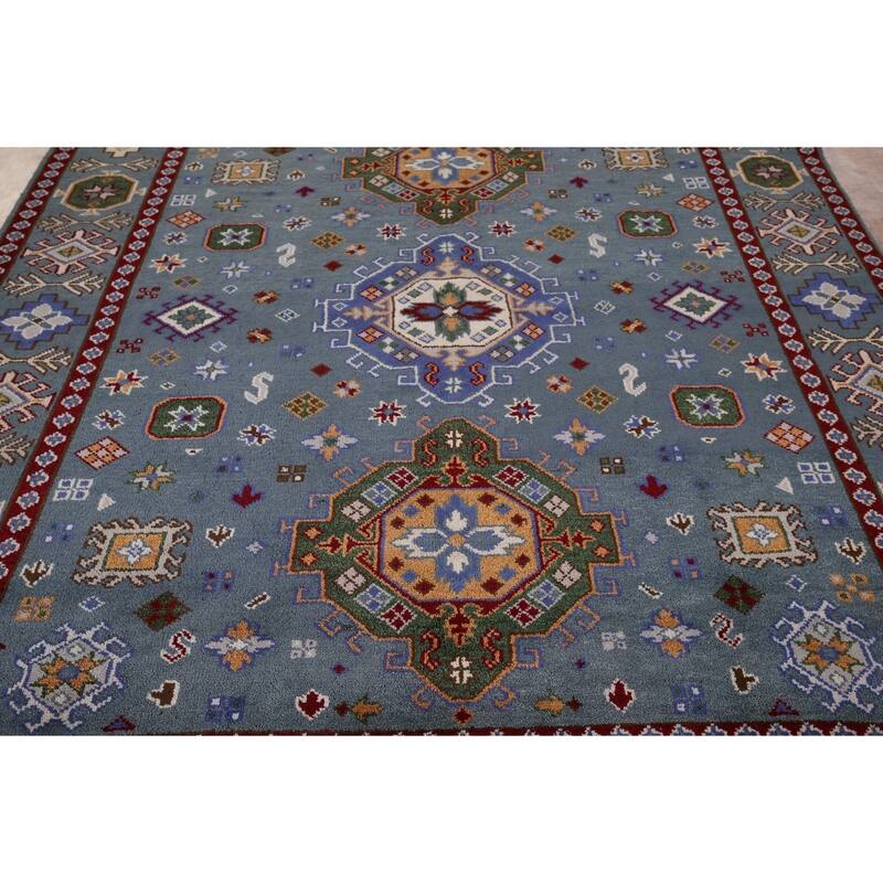 Blue Kazak Rug Hand-Knotted Wool Carpet - 8'0" x 9'11"