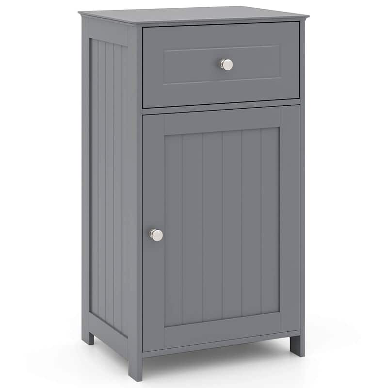 Costway White Floor Storage Cabinet Bathroom Organizer Cupboard Drawer - Grey