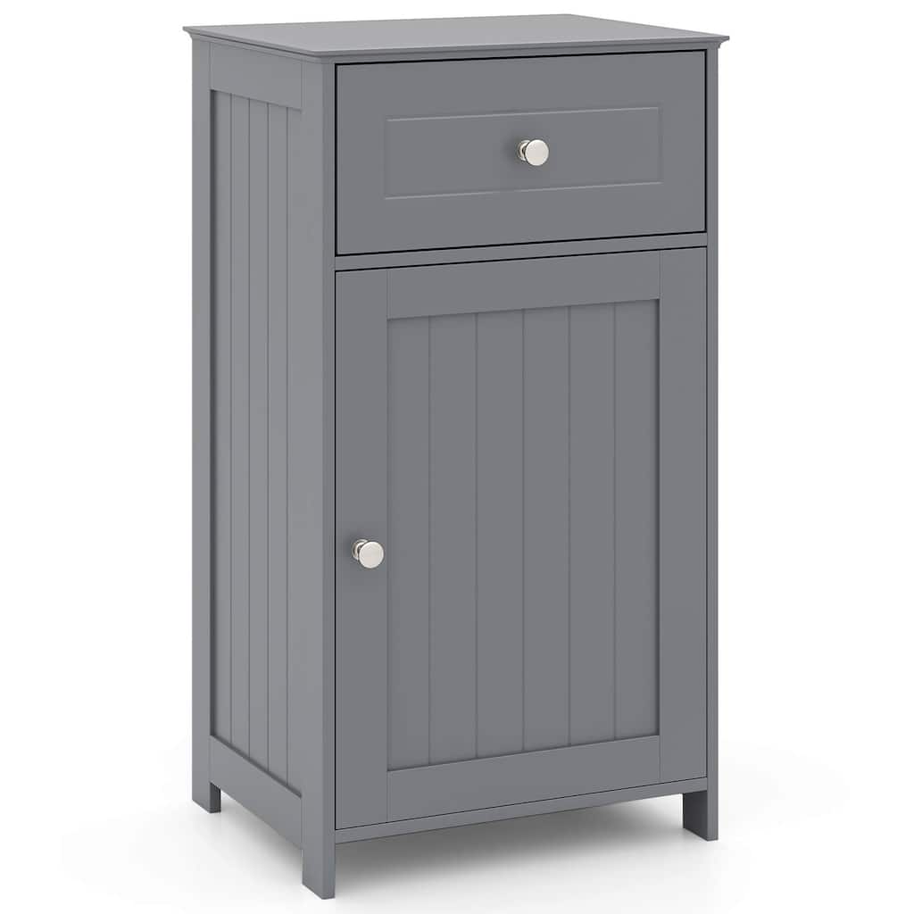 Costway White Floor Storage Cabinet Bathroom Organizer Cupboard Drawer