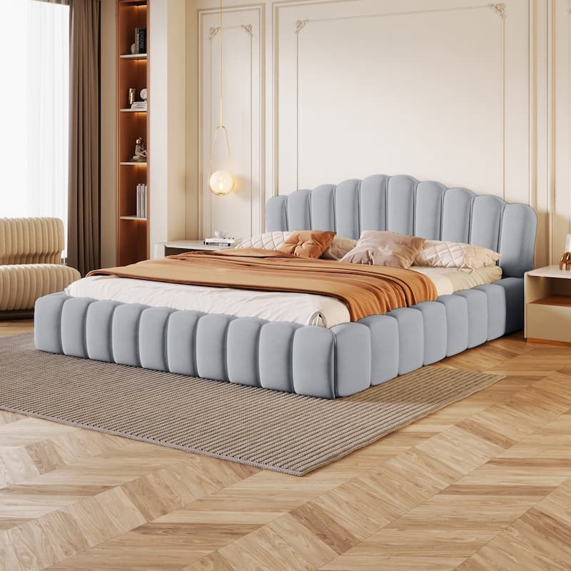 MDF Frame Queen Size Platform Beds with Shell-Shaped Headboard