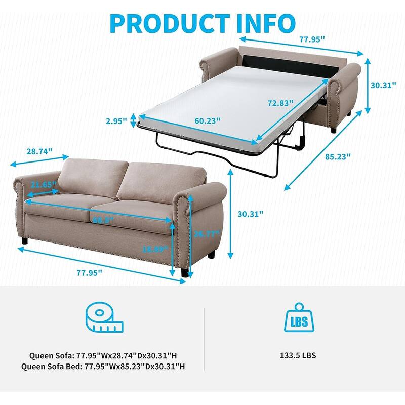 Mixoy Pull Out 2 in 1 Sleeper Sofa Bed with Mattress,Convertible