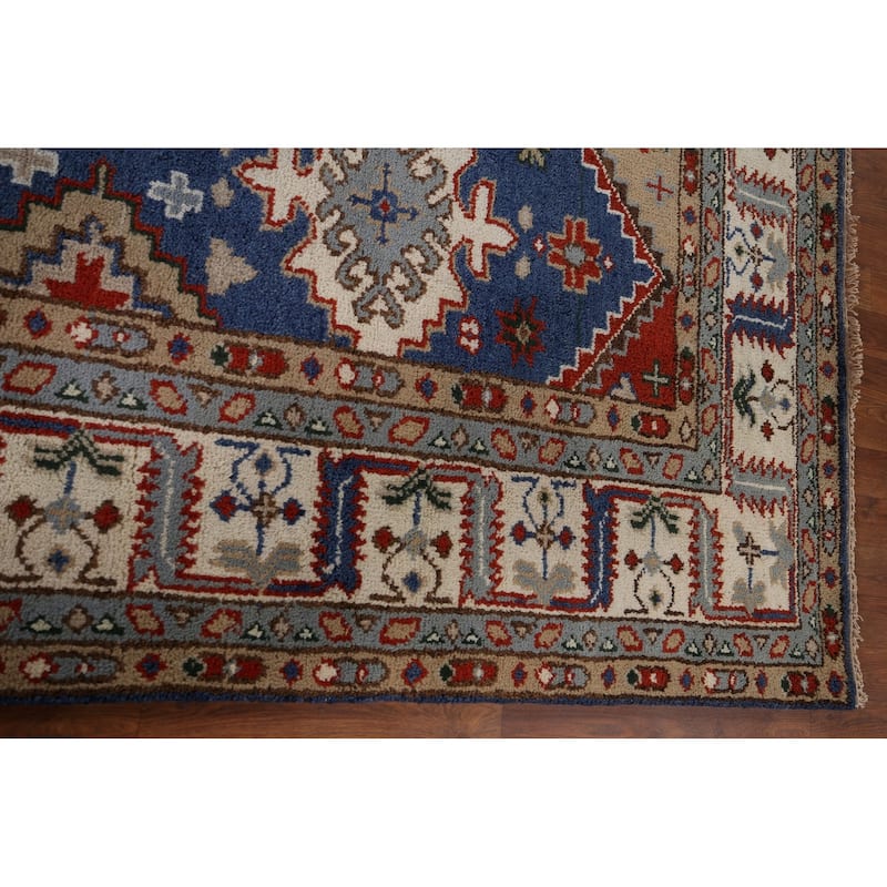 Blue Geometric Kazak Oriental Area Rug Handmade Wool Carpet - 8'0" x 9'11"