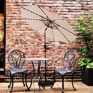 FLAME&SHADE 10 ft Solar Powered LED Outdoor Market Patio Umbrella