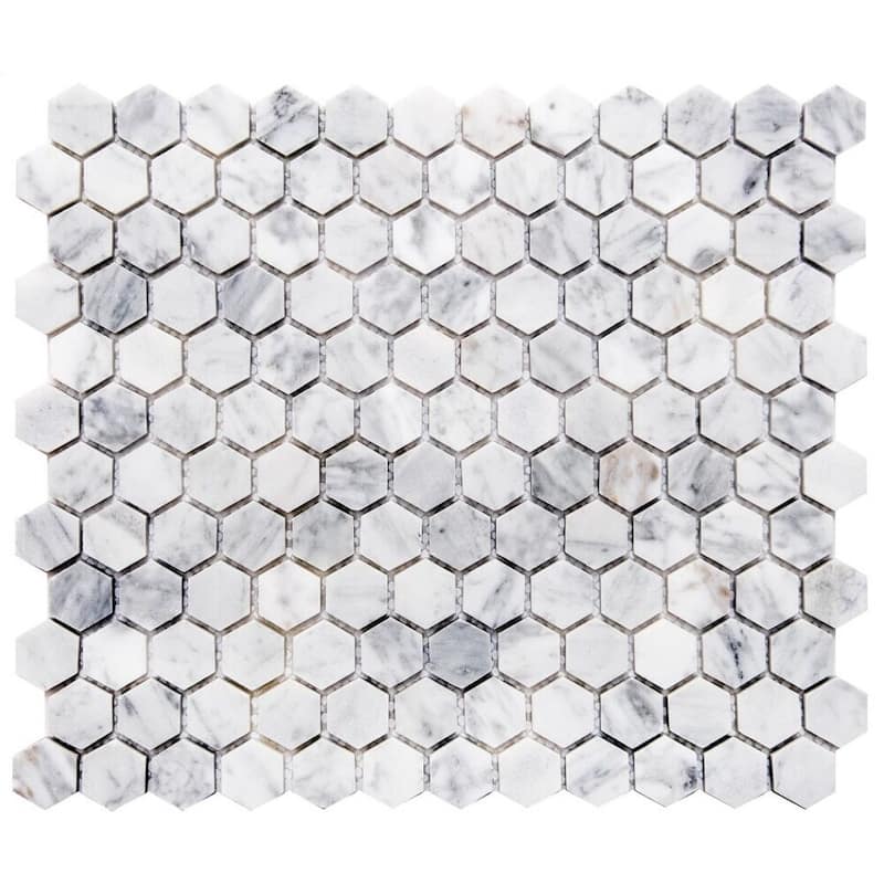 Santorini Honeycomb 1x1 Glossy Marble Mosaic Tile - Floor, Wall, Backsplash - 4 x 4 Sample - Carrara