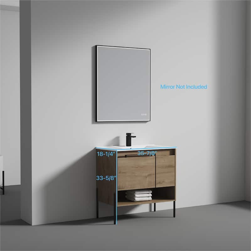 Freestanding Bathroom Vanity Set with Open Shelf & Topmounted Sink