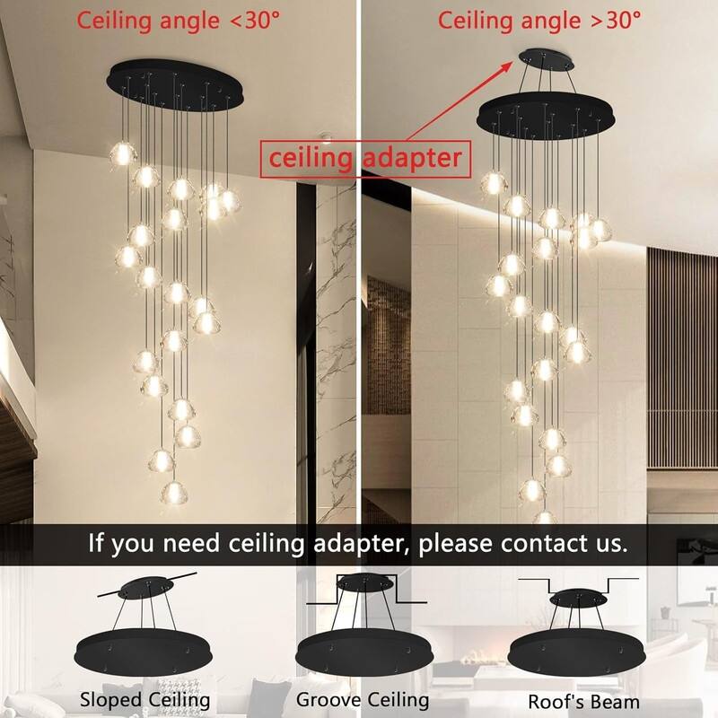 KAYLA 30-Lights Gold Modern Crystal Chandelier for Staircases, 157" Extra-Long Adjustable LED Ceiling Light