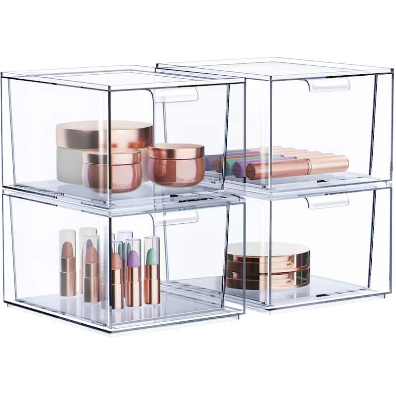 Sorbus Acrylic Cosmetic Vanity Makeup Organizer Drawer 4 Pack Clear Stackable Bathroom Undersink Cabinets Jewelry Office Storage