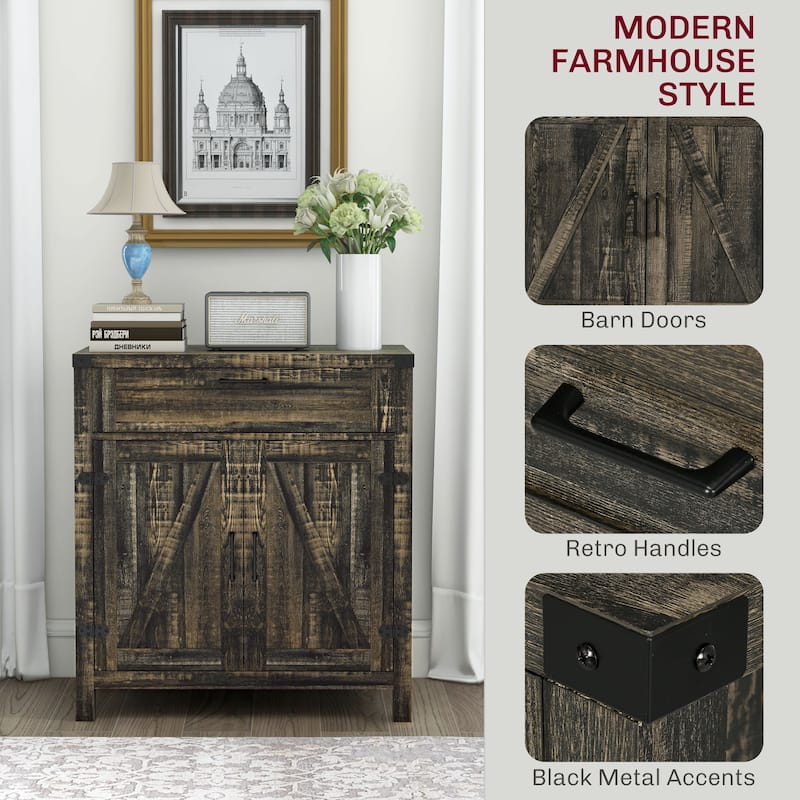 30" Magnetic Doors Storage Buffet Cabinet with Drawer and Adjustable Shelf Kitchen or Dining Room - 30" W x 15.25" D x 32.75" H