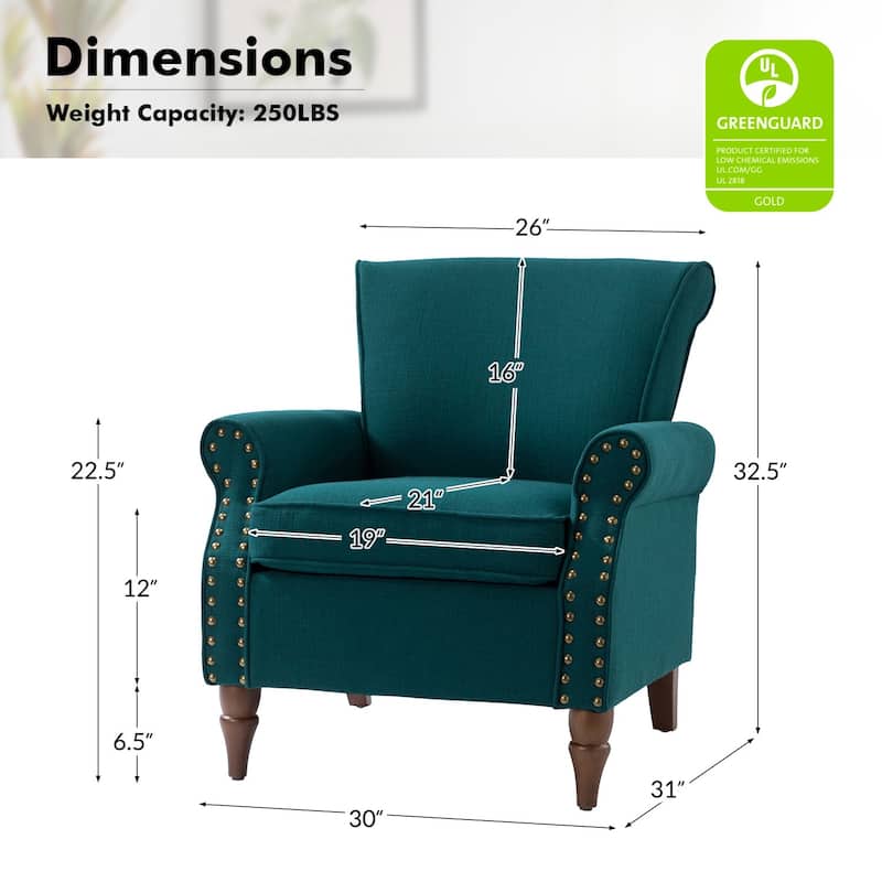Nyctelius Upholstered Comfy Accent chair with Turned Wooden Legs and Nailhead Trim Set of 2 by HULALA HOME