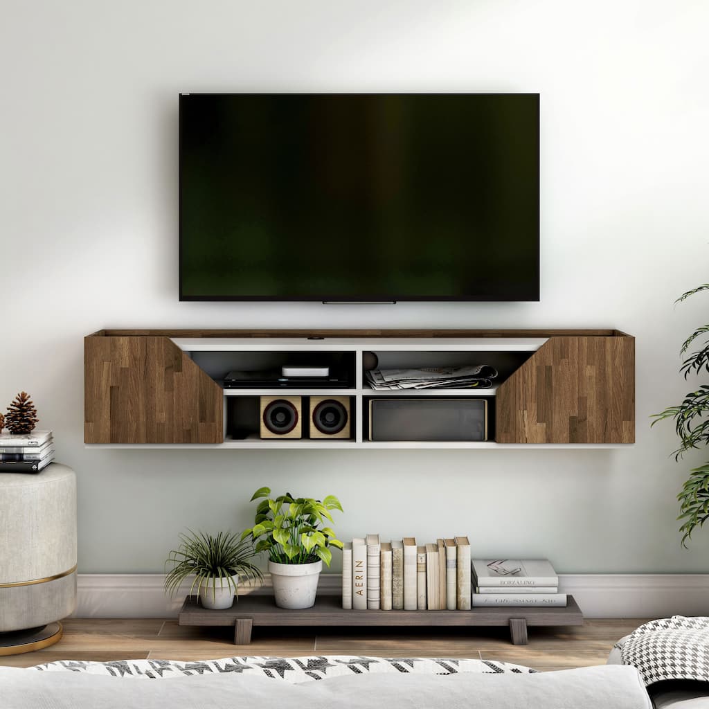 DH BASIC Transitional White 61-inch Two-tone 4-Shelf Floating TV Stand by Denhour