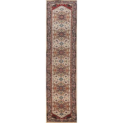 Geometric Heriz Serapi Indian Runner Rug Handmade Wool Carpet - 2'6"x 13'10"