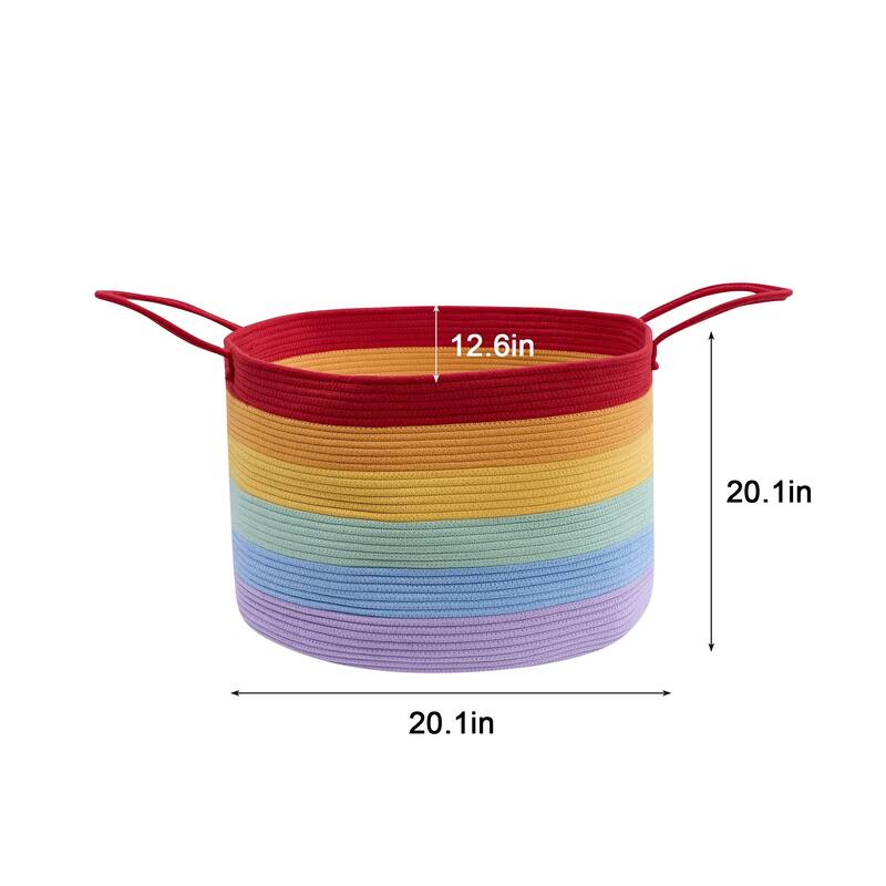 Javlergo Large Cotton Rope Basket with Handles Woven Baskets for Storage - 20.1" x 12.6" x 20.1" - 20" wide