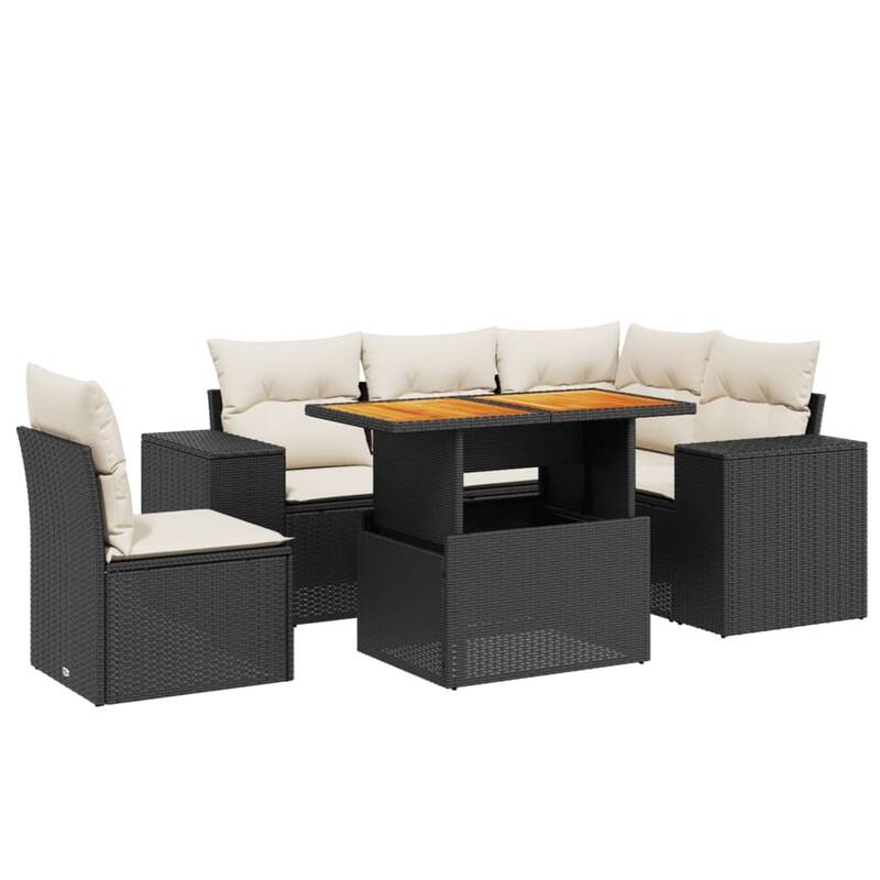 vidaXL Patio Sofa Set with Cushions Sofa Modules Outdoor 6 Piece Poly Rattan - 21.7 x 39.4 x 28.7