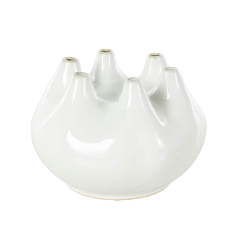 Ceramic Round Wide Decorative Vase with Multiple Openings - White - Roche River Decor