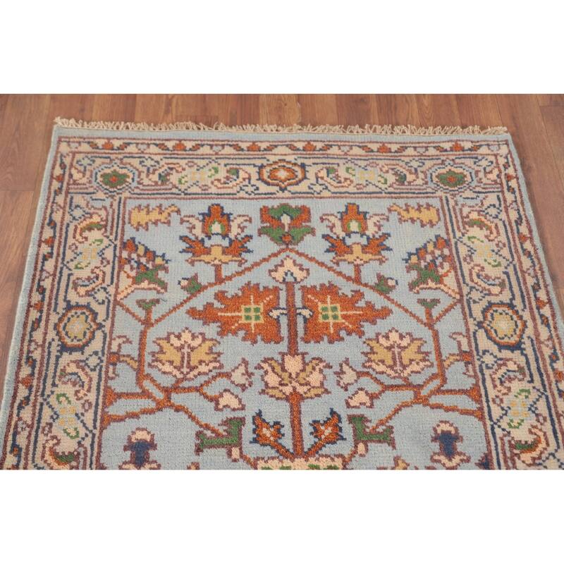 Light Blue Heriz-Serapi Accent Rug Hand-Knotted Floral Wool Carpet - 2'11"x 5'1"