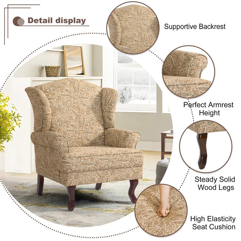 2 Set Traditional Rolled Arm Wing Back Accent Chair