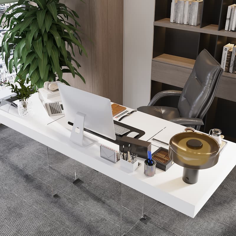 Meeting Desk Computer Desk Sleek Dining to Desk Glass-Leg Elegance