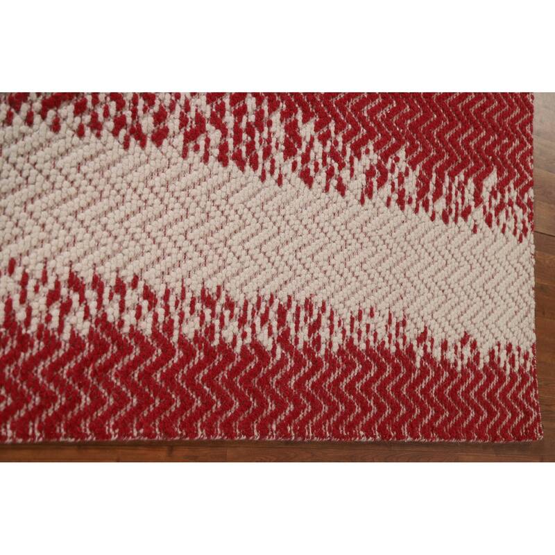 Hand Knotted Oriental 100% Wool Carpet Modern Chevron Red Moroccan Area Rug - 7' 0'' X 5' 1''