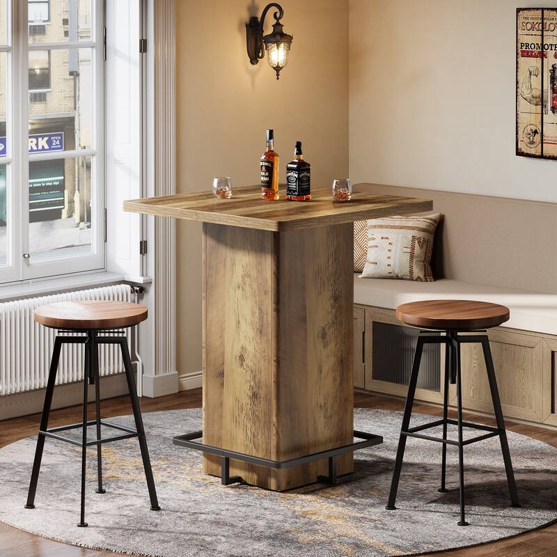 39.37" High Wooden Square Bar Table with Metal Footrest, Black