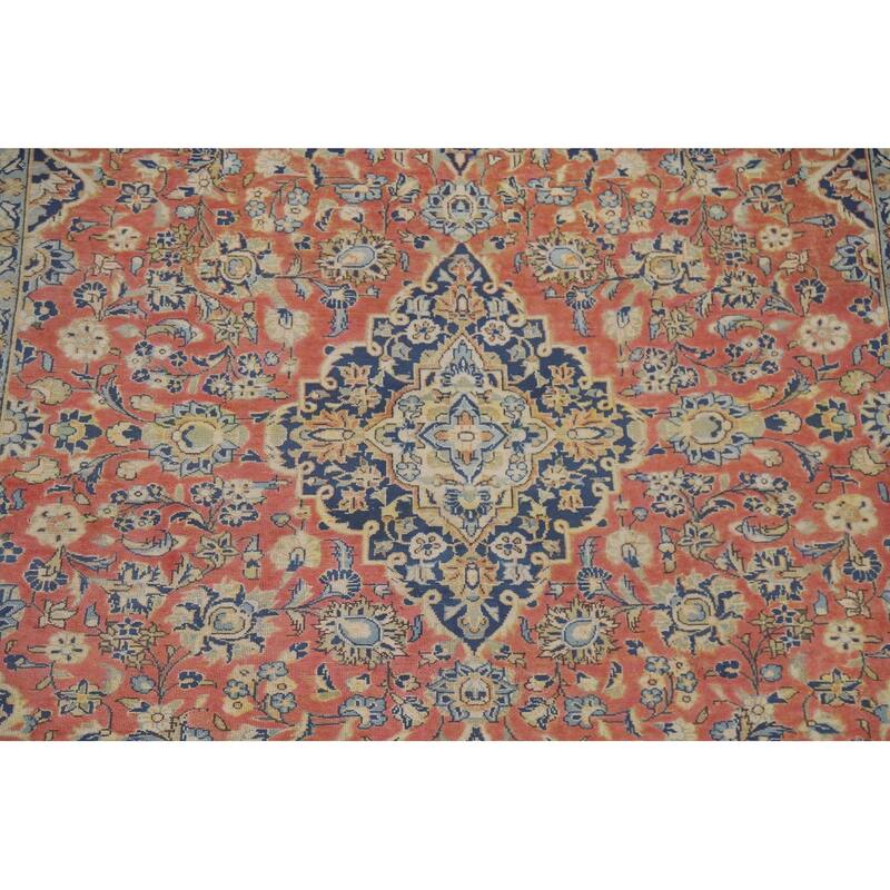 Hand Knotted Oriental 100% Wool Carpet Traditional Floral Coral Mashad Area Rug - 11' 5'' X 7' 8''