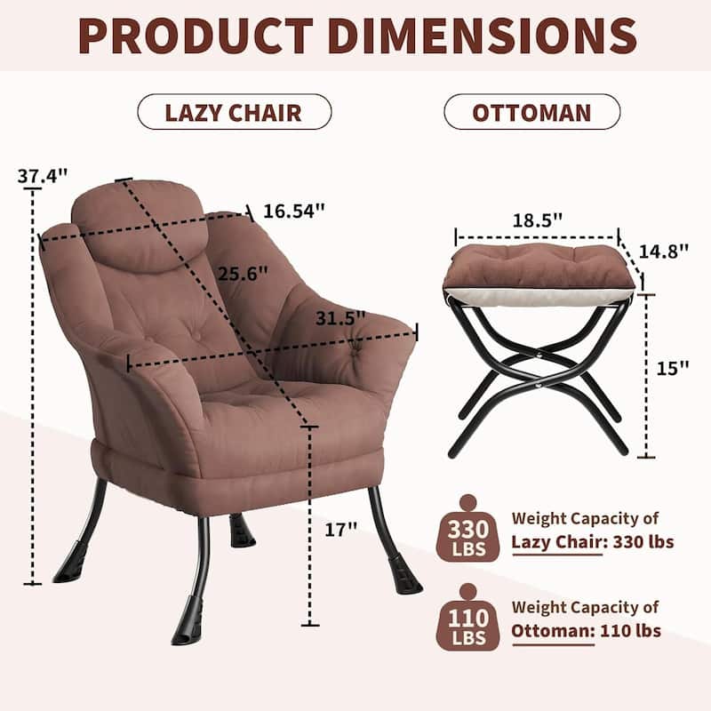 Modern Accent Comfy Lazy Sofa Chair with Ottoman for Bedroom or Living Room