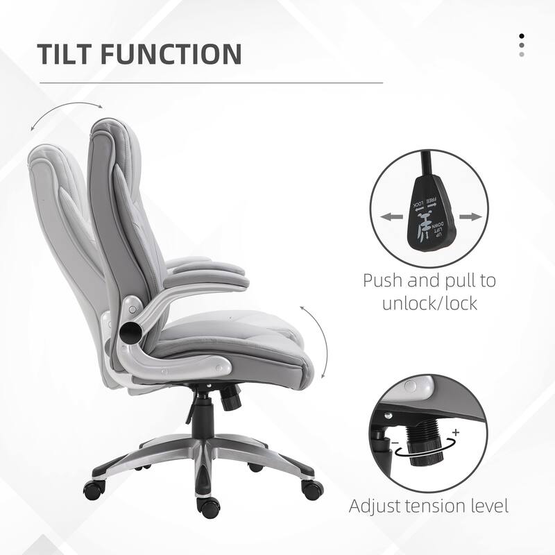 Grey Faux Leather Ergonomic Office Chair Adjustable Height Swivel Rocking Computer Desk Chair with Padded Armrests