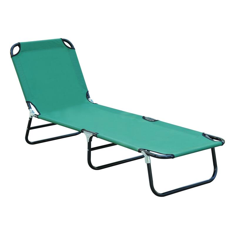 Outdoor Folding Chaise Lounge Pool Chair with 5-Positions Reclining Back, Oxford Fabric Seat for Beach, Yard, Patio - Green