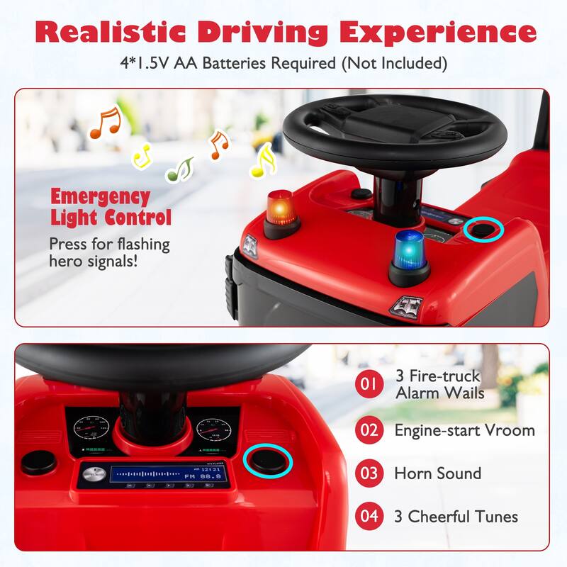 Kids Ride-On Truck with Safety Steering and Sounds Lights for Indoor-Outdoor Play - 23" x 11" x 17" (L x W x H)