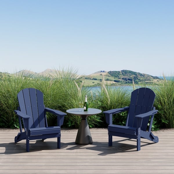 ZHUSI Folding Adjustable Adirondack Chair With Retractable Ottoman, Adirondack Chair With 2 Cup Holders, Outdoor Chairs For Porch Patio Lawn Balcony Weather Resistant (Black, 1 Pcs
