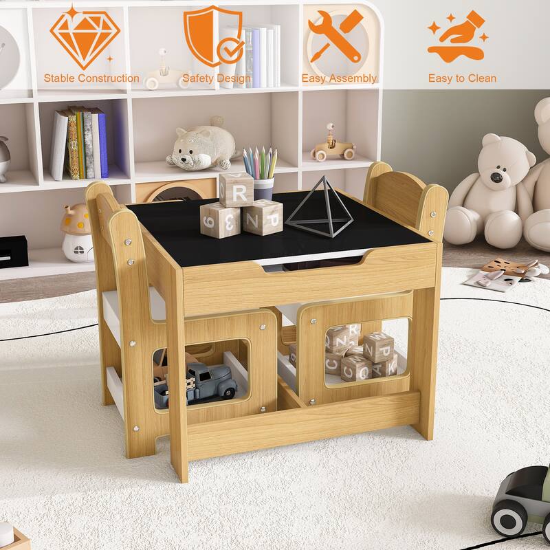 3-in-1 Kids Activity Table Set with Chairs Dual-Sided Whiteboard and Chalkboard for Play - Table-23.62”L x 23.62”W x 18.9”H
