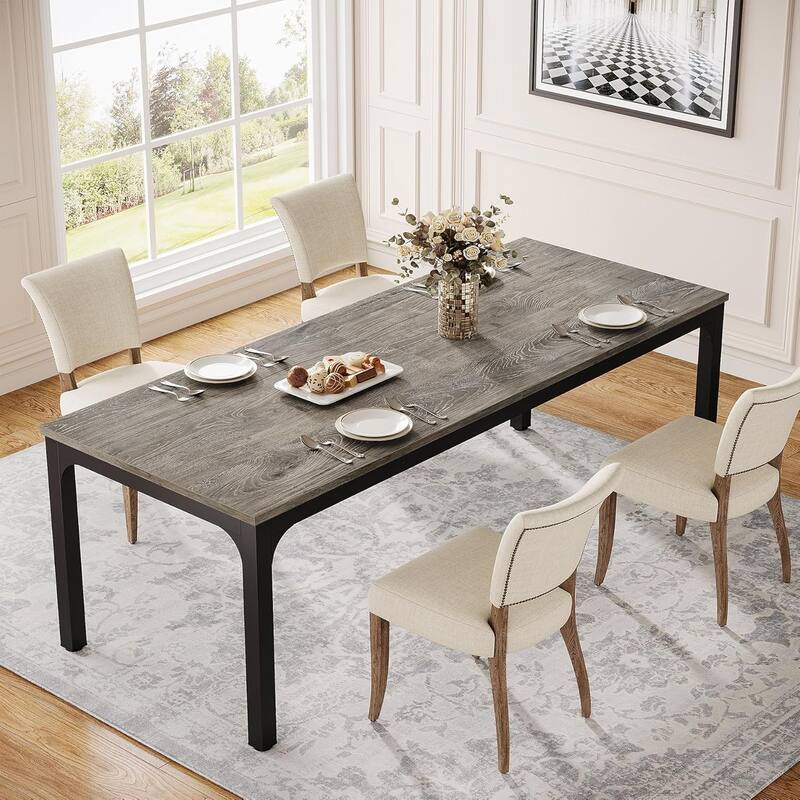 78.7" Rectangle Wood Dining Table, Long Kitchen Table for Living/Dining Room