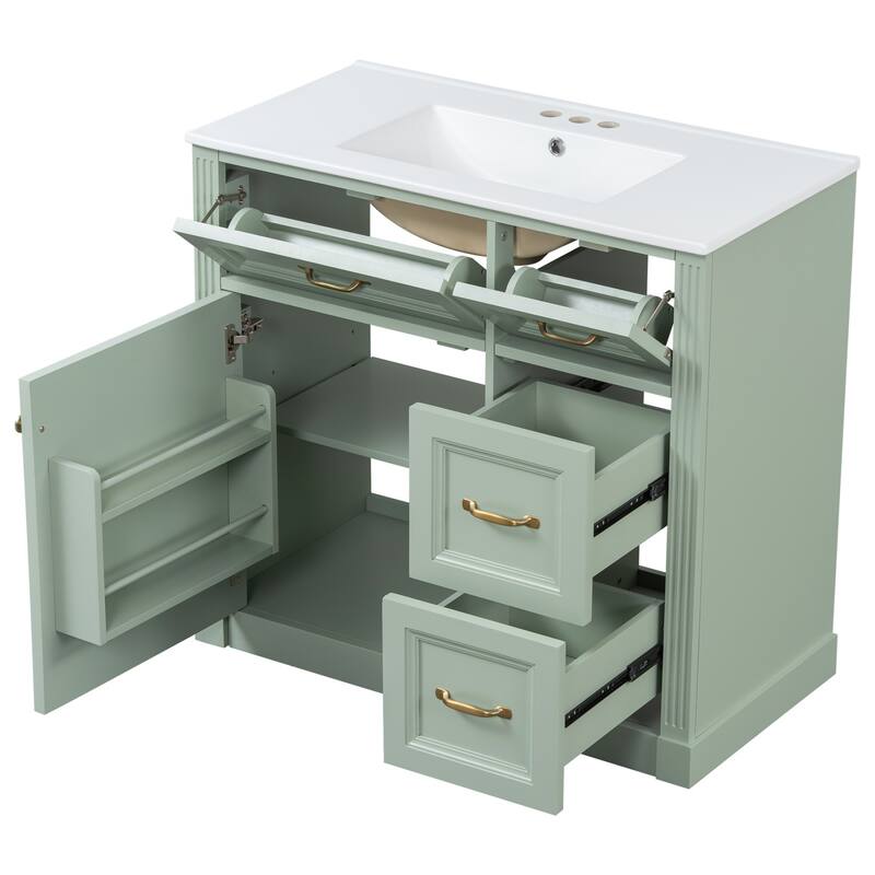 Bathroom Vanity with Sink, Cabinet with Drawers - Green