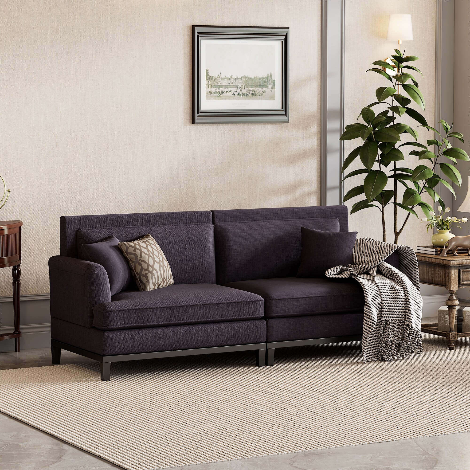 Country Sofa 3 seater Oversized Loveseat Wrinkles Arm Couches