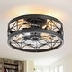 preview thumbnail 109 of 191, 16.5"/18.5"/20"/23.6"/24"/28" Vintage Distressed White Low Profile Caged Ceiling Fan with Light and Remote (7/6/5/3-Blade) 16.5-inch - Matte Black-Open-Frame Ring