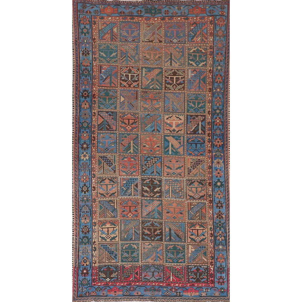 Garden Design Blue Bakhtiari Persian Vintage Rug Handmade Wool Carpet - 4'8"x 9'5"