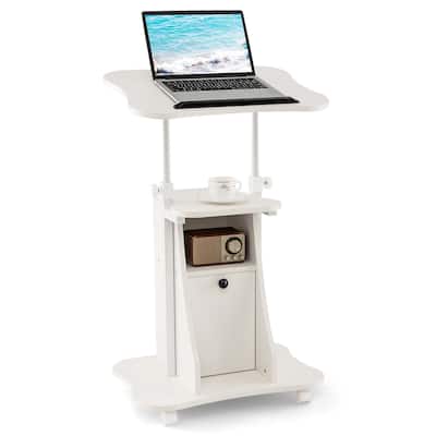 Costway Mobile Podium Stand Office Laptop Cart with Storage Adjustable